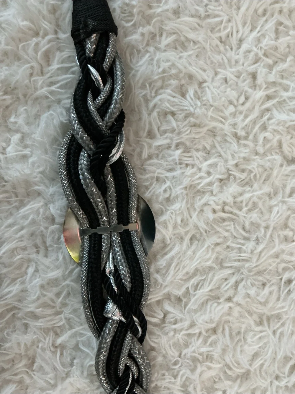 Vintage 80s Black Braided Macrame Belt Chunky Medallion Boho Star & Moon M/L